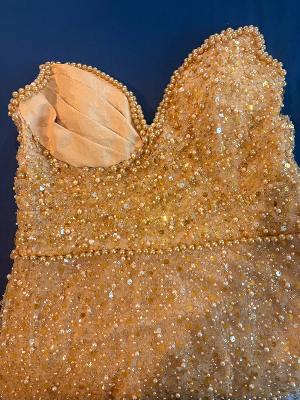Beaded Gold Strapless Evening Dress Bodice